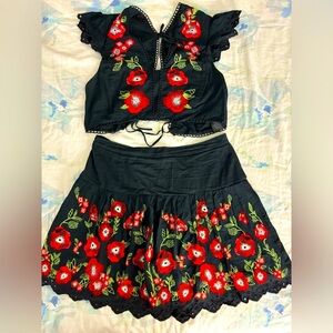 Anthropologie two-piece embroidered set